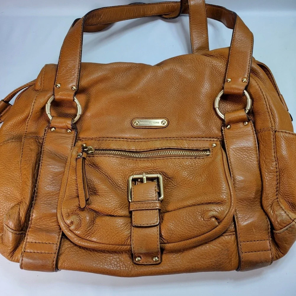 Michael Kors Rust Brown Multi‎ Pocket Pebbled Leather Shoulder Bag Y2K Hobo